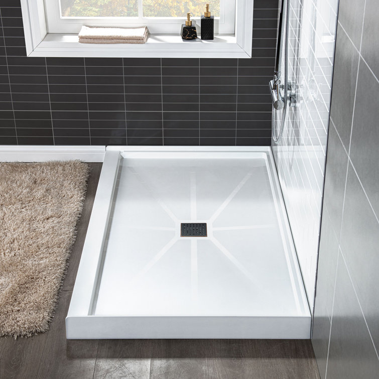 36" White Solid Surface Square Shower Pan Base with Oil-Rubbed Bronze Drain Cover