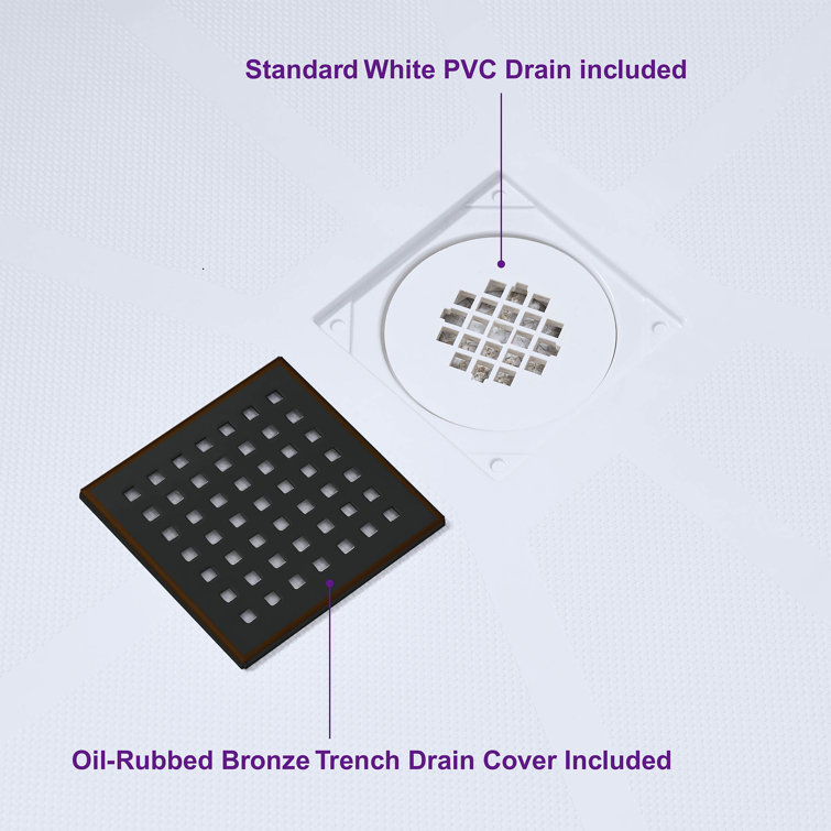 36" White Solid Surface Square Shower Pan Base with Oil-Rubbed Bronze Drain Cover