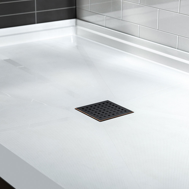 36" White Solid Surface Square Shower Pan Base with Oil-Rubbed Bronze Drain Cover
