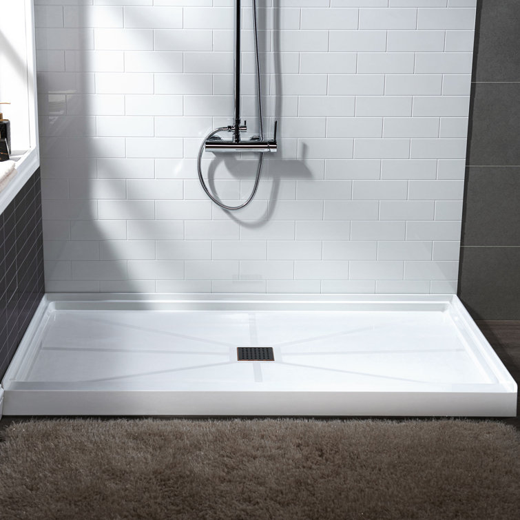 36" White Solid Surface Square Shower Pan Base with Oil-Rubbed Bronze Drain Cover