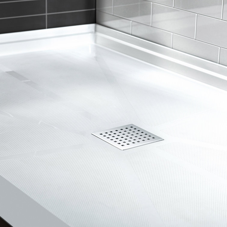 48" White Solid Surface Rectangular Shower Pan with Center Drain