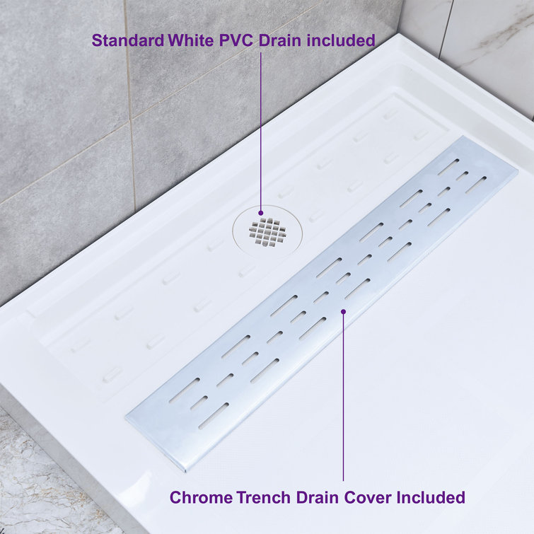60" White Solid Surface Rectangular Shower Pan Base with Left Drain