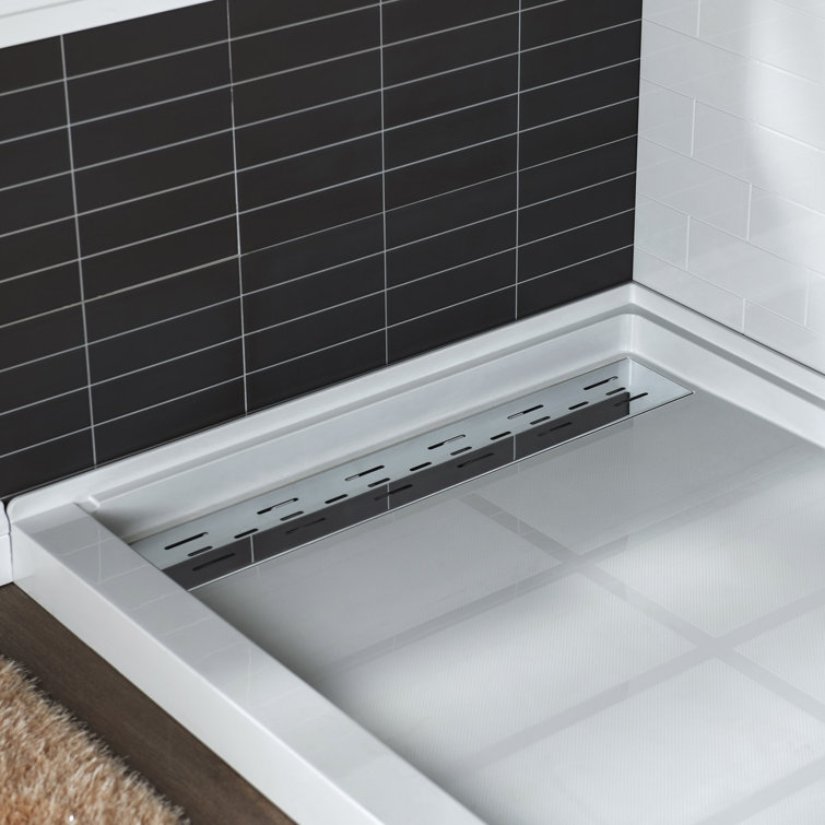 60" White Solid Surface Rectangular Shower Pan Base with Left Drain
