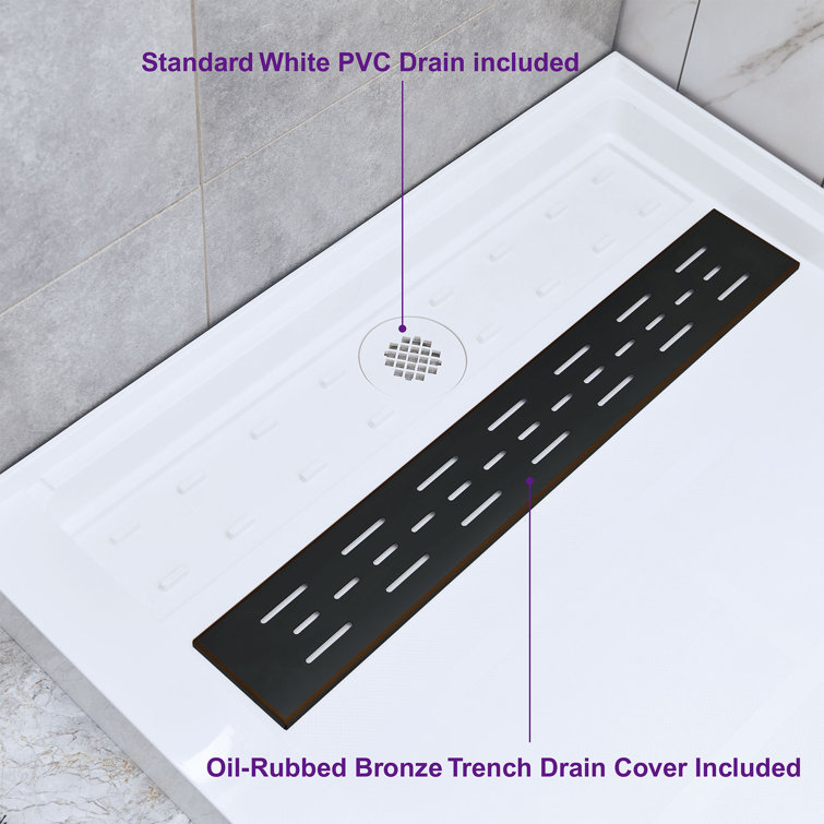 60" x 36" White Solid Surface Alcove Shower Pan Base with Left Drain