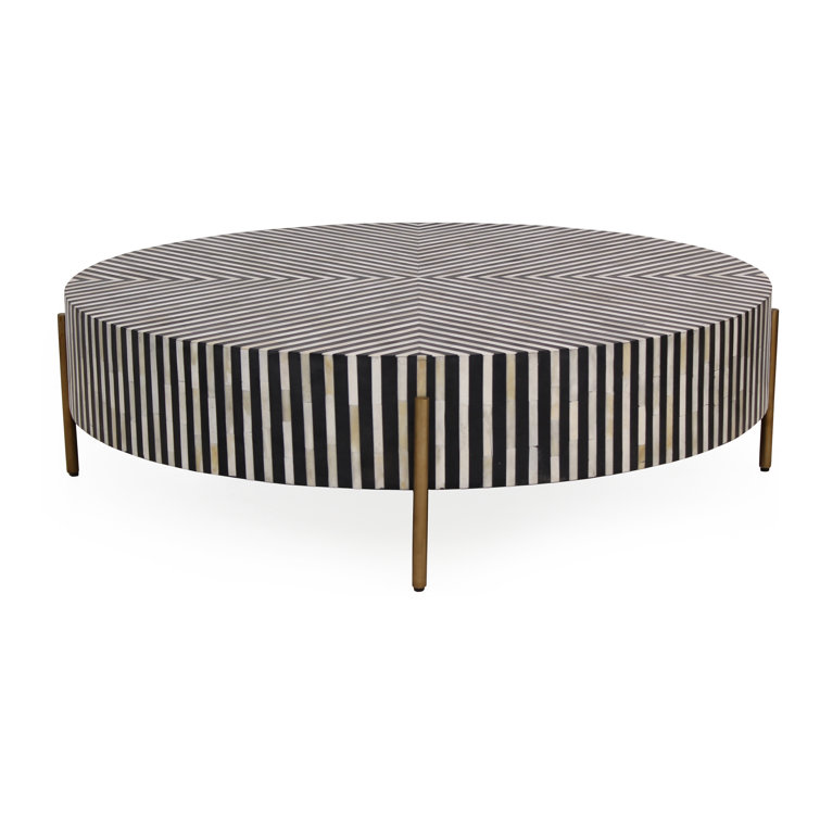 Carnegie Art Deco Round Coffee Table in Camel Bone & Brass