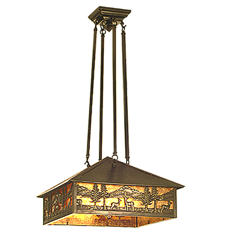 Rustic Brown Glass 38" Deer Lodge 3-Light Pendant Chandelier
