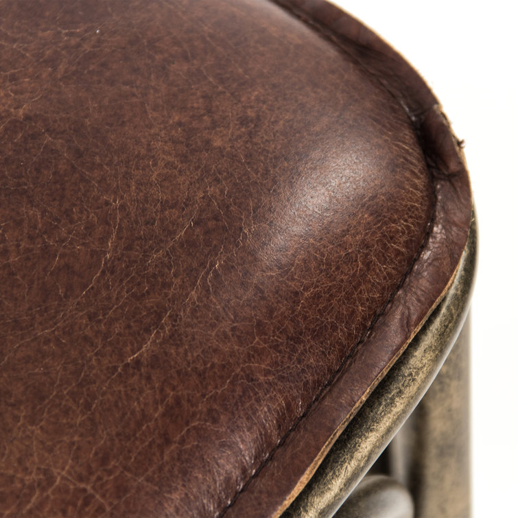 Adjustable Iron-Base Counter Stool in Black Leather and Weathered Bronze