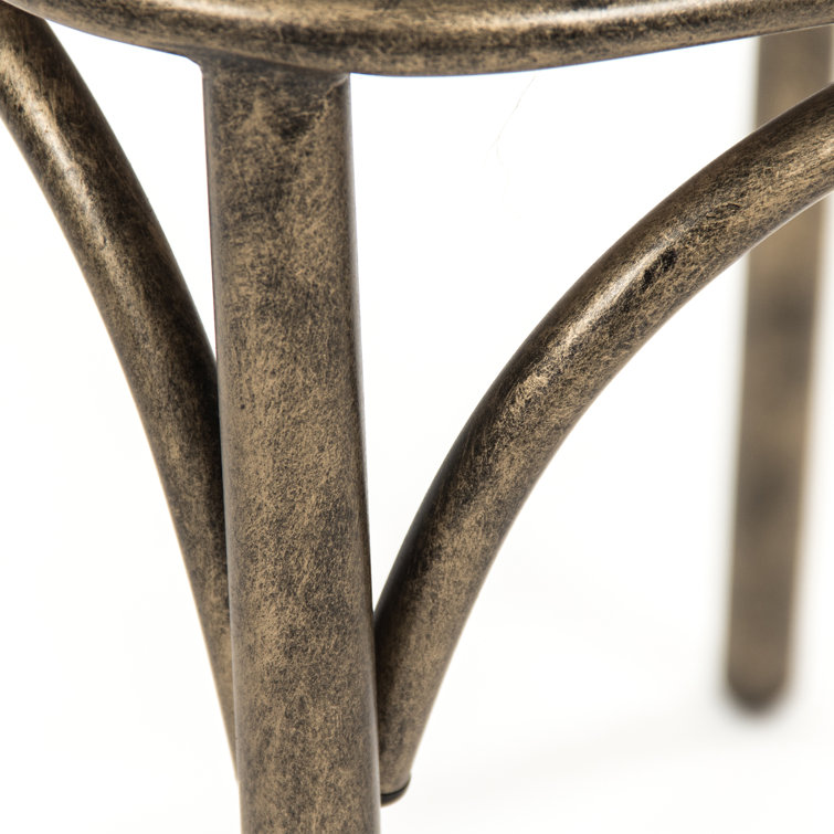 Adjustable Iron-Base Counter Stool in Black Leather and Weathered Bronze