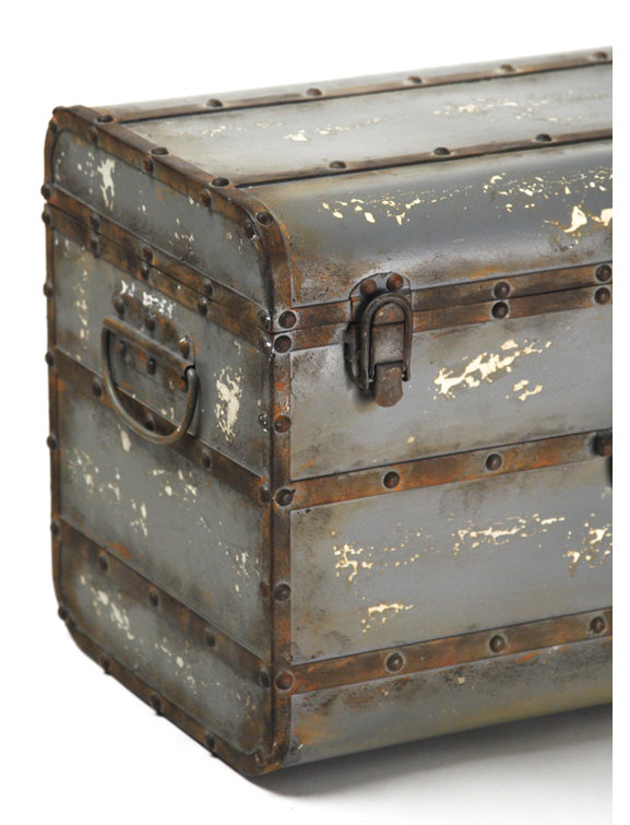Antique Grey Iron Storage Trunk with Handles