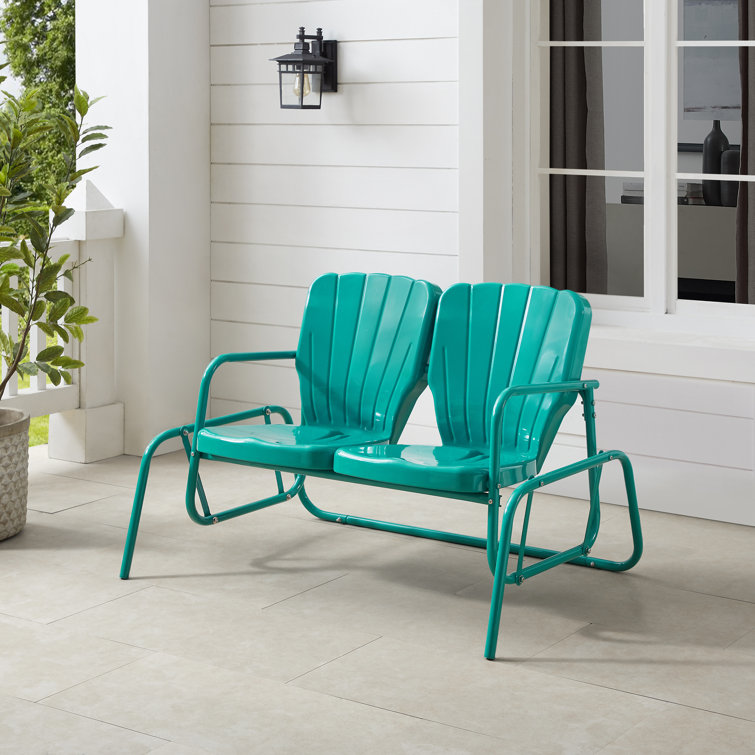 Turquoise Gloss Metal Two-Seater Outdoor Glider Bench