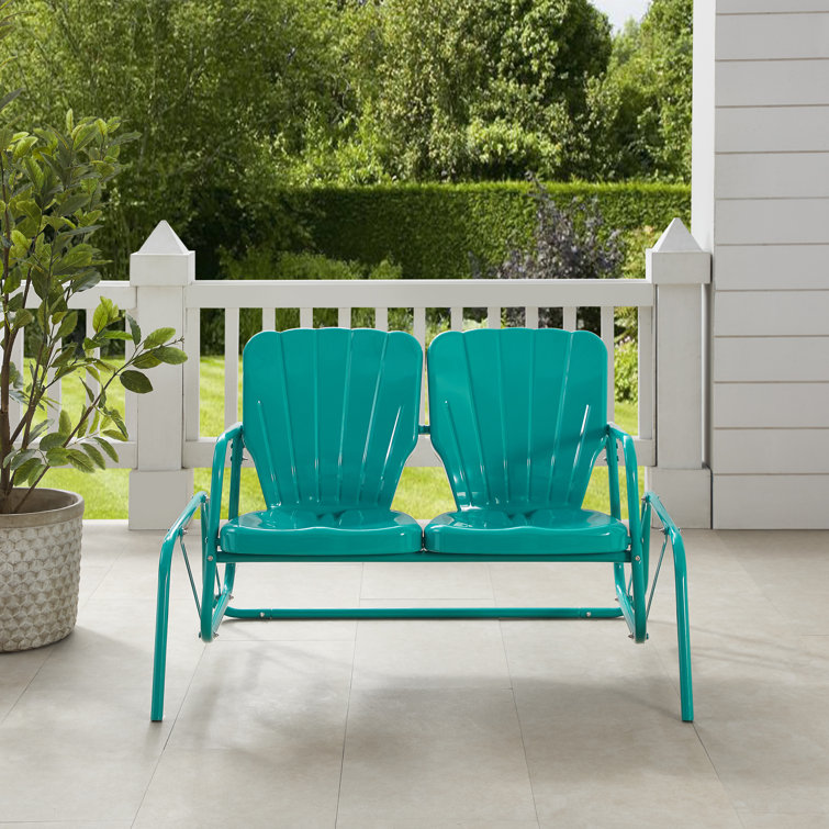 Turquoise Gloss Metal Two-Seater Outdoor Glider Bench