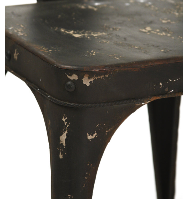 Antique Black Leather Upholstered Slat Side Chair