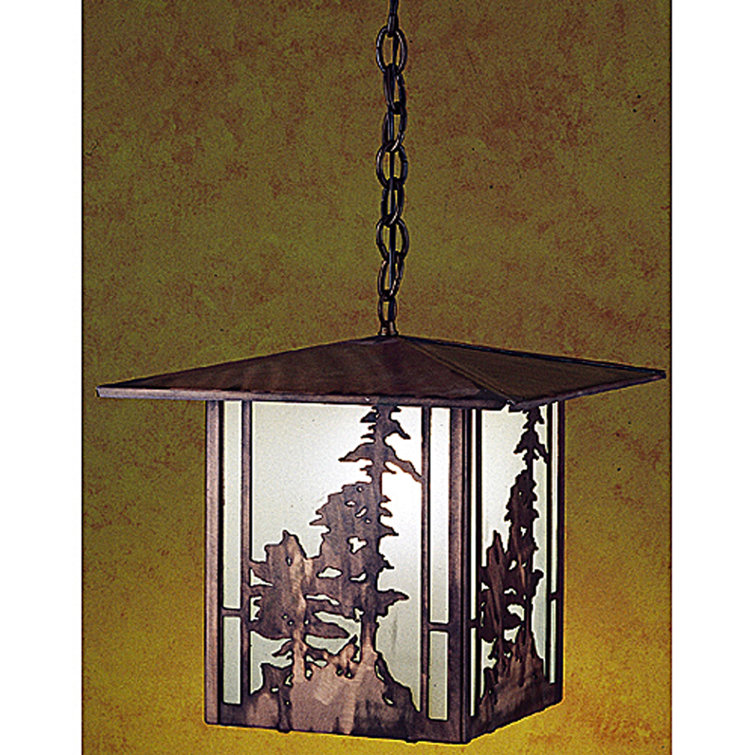 Tall Antique Copper and Glass Lantern Pendant