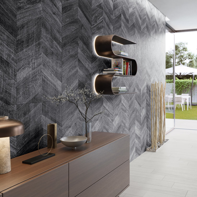 Auburn Chevron 24x48 Matte Black Porcelain Floor and Wall Tile