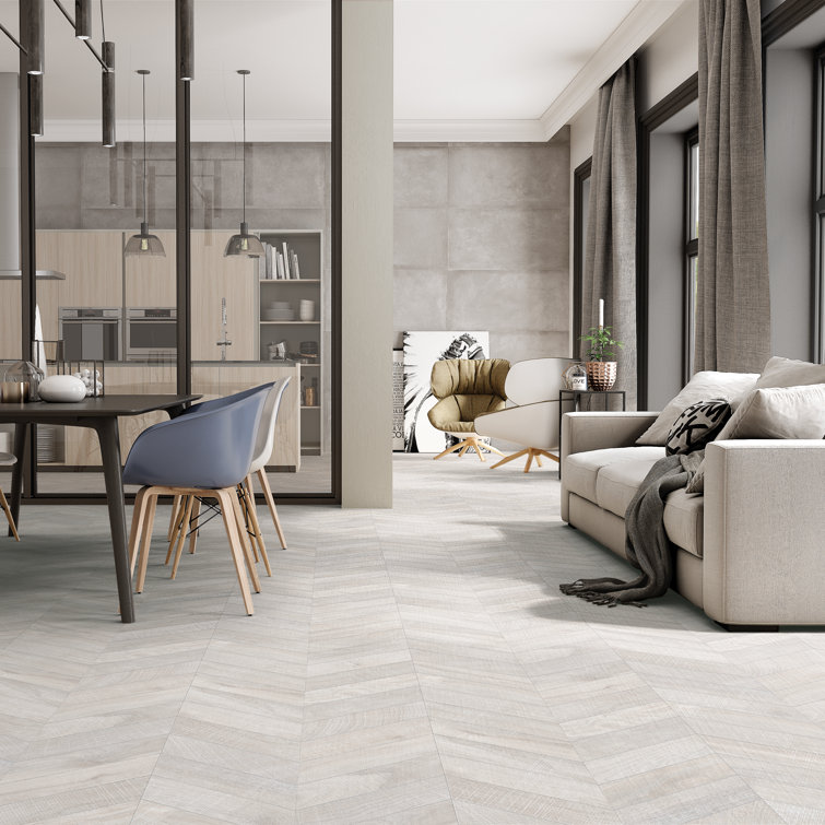 Montgomery Chevron White Matte Porcelain Large Format Tile