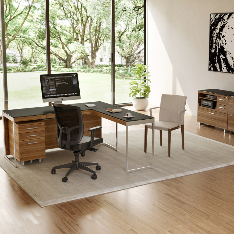 Natural Walnut and Satin Nickel Desk Return