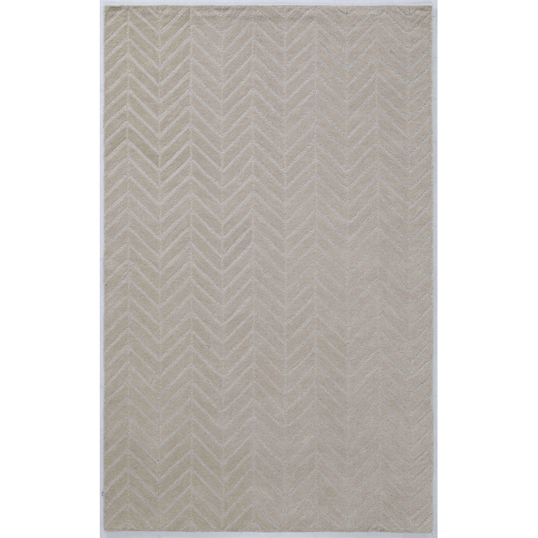 Ivory Herringbone Tufted Wool and Cotton 5' x 8' Rug