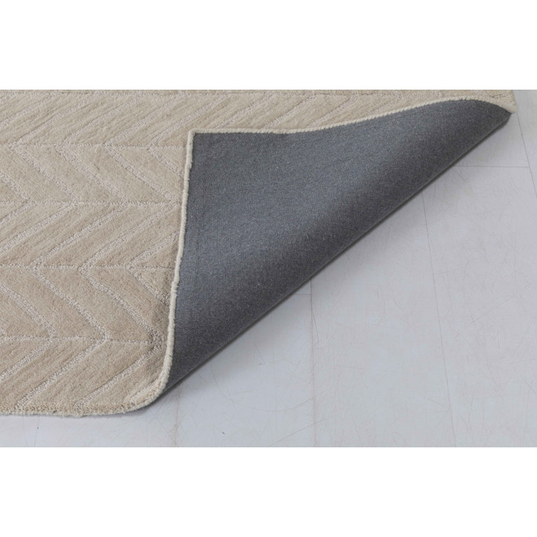 Ivory Herringbone Tufted Wool and Cotton 5' x 8' Rug