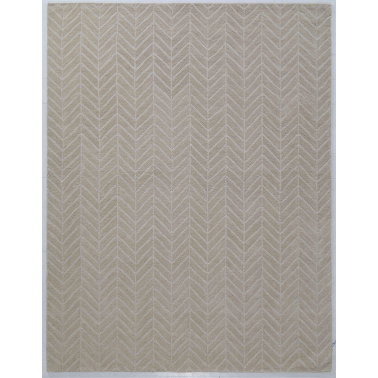Ivory Herringbone Handmade Wool and Cotton Rectangular Rug