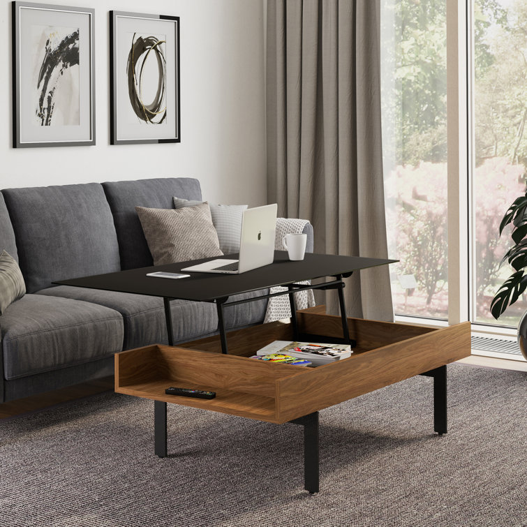 Natural Walnut Lift-Top Coffee Table with Storage
