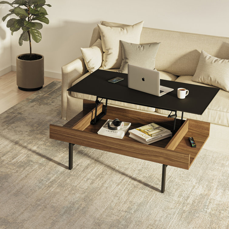 Natural Walnut Lift-Top Coffee Table with Storage