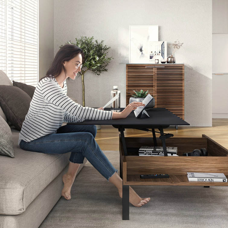 Natural Walnut Lift-Top Coffee Table with Storage