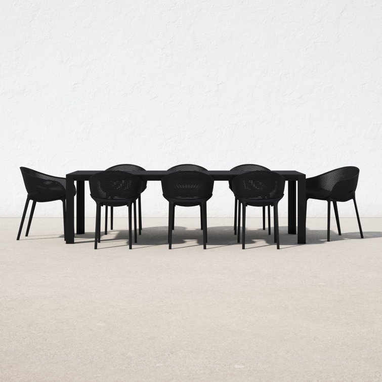 Black Polypropylene 8-Person Outdoor Dining Set with Extendable Table