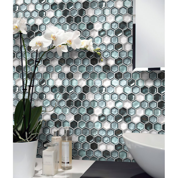 Apollo Blue and White Hexagon Glass Mosaic Tile