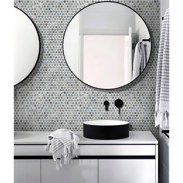 12" x 12" Mixed Gray Glass Penny Round Mosaic Tile