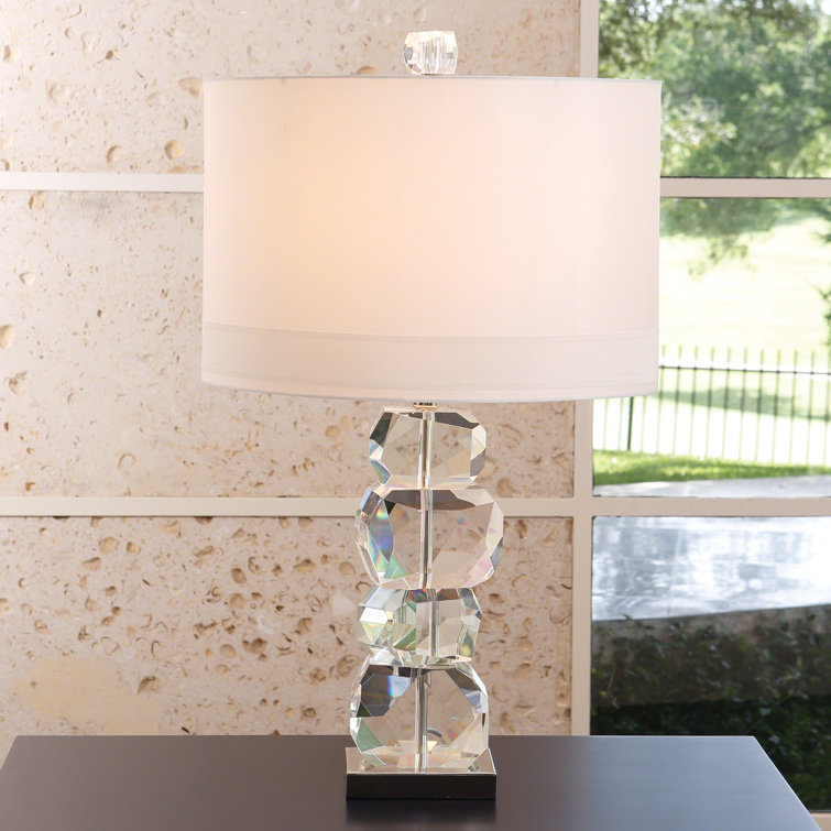 Elegant White Crystal Table Lamp with Nickel Base