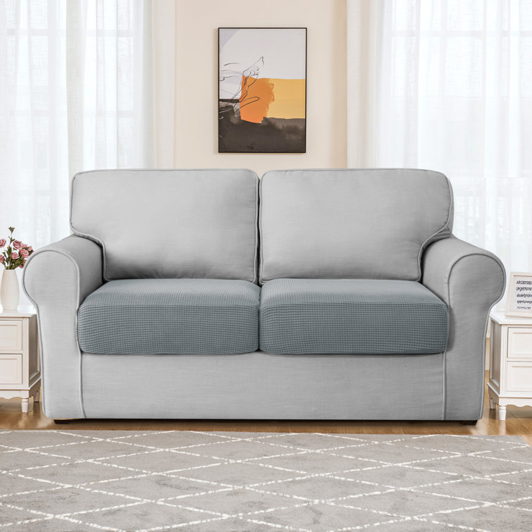 Light Gray Stretch Loveseat Slipcover with Box Cushion