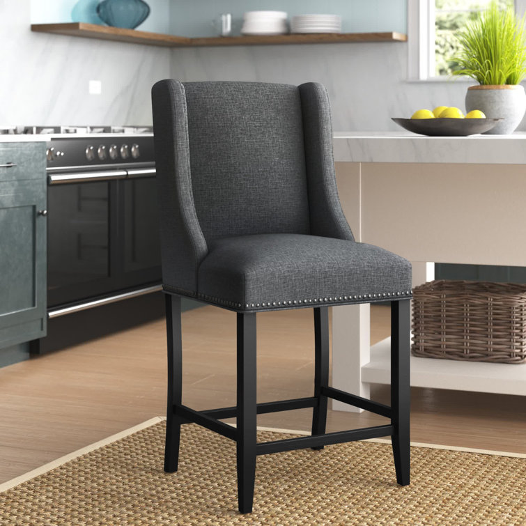 Elegant Gray Upholstered Counter Stool with Nailhead Trim