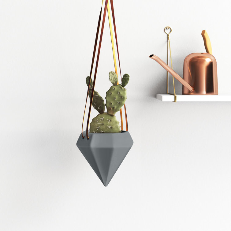 Guilford Glam Modern Dark Grey Ceramic Cone Hanging Planter
