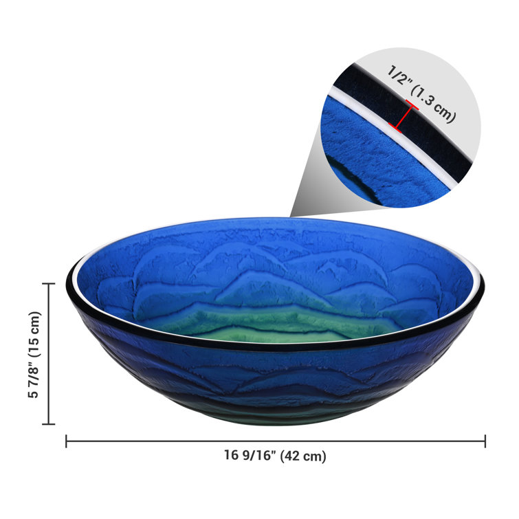 Gradient Blue-Green Tempered Glass Round Vessel Sink
