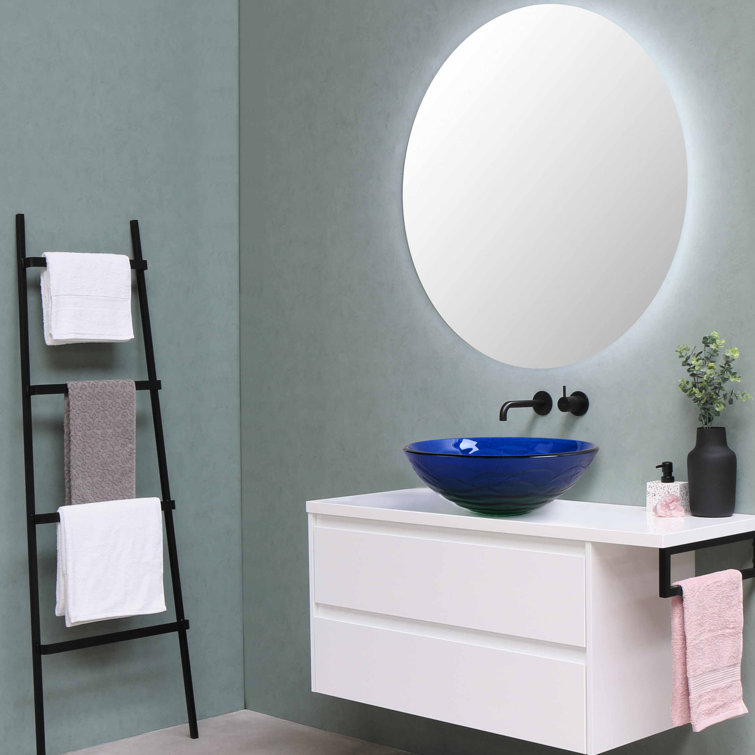 Gradient Blue-Green Tempered Glass Round Vessel Sink
