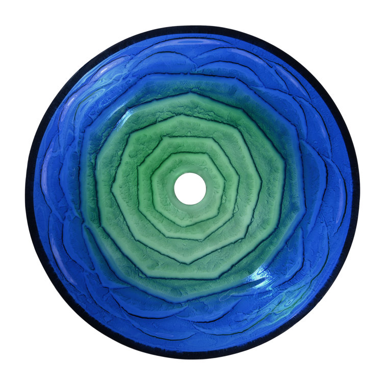 Gradient Blue-Green Tempered Glass Round Vessel Sink