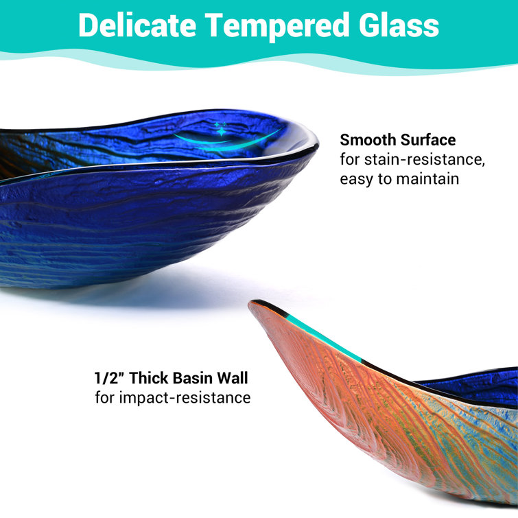 Multicolor Tempered Glass Waterdrop Above-Counter Bathroom Sink