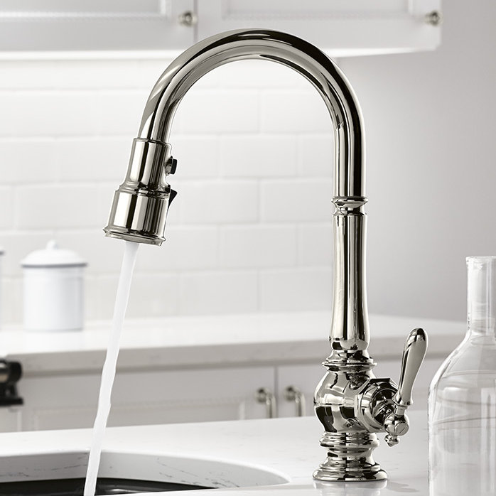 Artifacts Polished Chrome Single Handle 10" Pull Down Kitchen Faucet