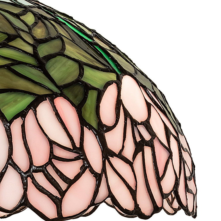 Passion Pink Cabbage Rose 3-Light Stained Glass Table Lamp