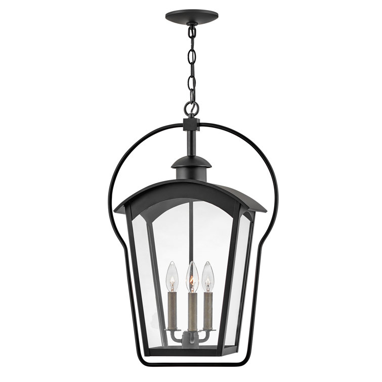Black and Burnished Bronze 3-Light Outdoor Lantern Pendant