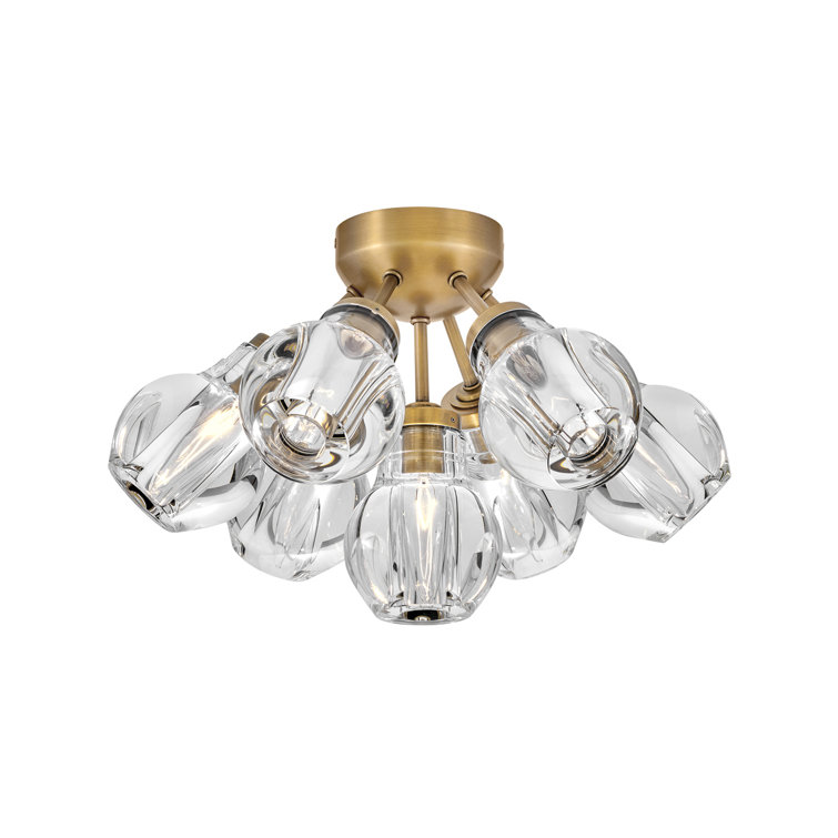 Elise Heritage Brass 7-Light Globe Crystal Flush Mount