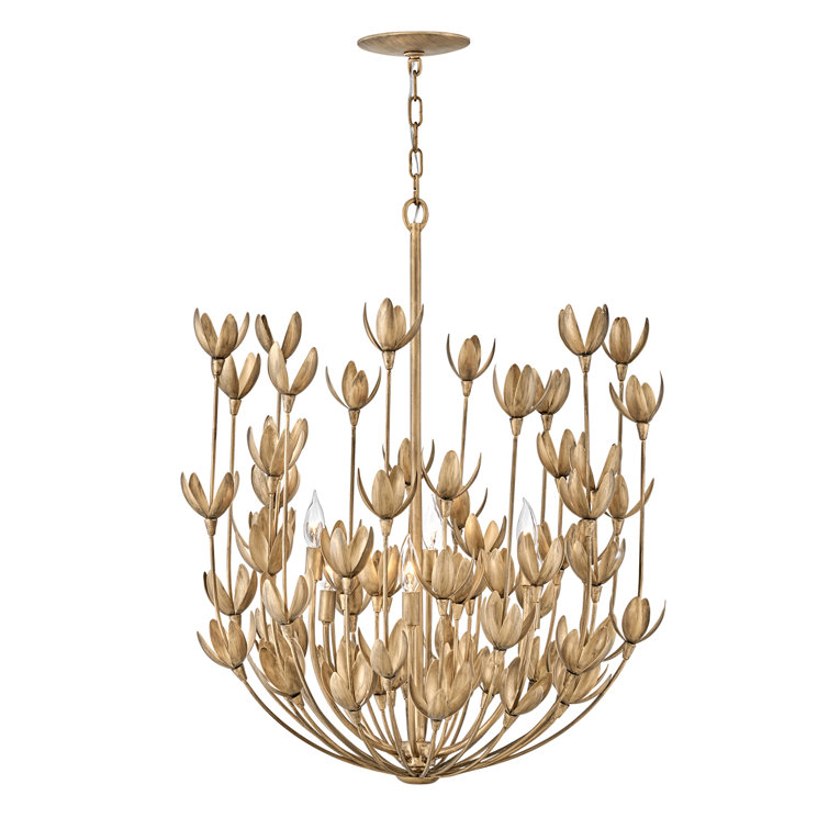 Burnished Gold 6-Light Floral Steel Chandelier