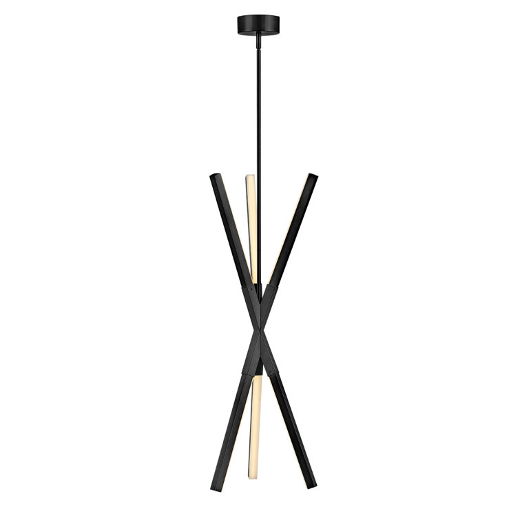 Rae Modern Black LED Sputnik Linear Chandelier with Etched Acrylic Shade