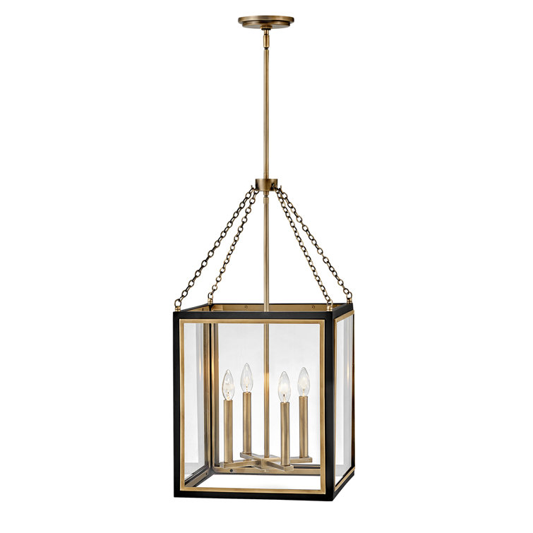 Shaw Heritage Brass and Black 4-Light Square Glass Chandelier