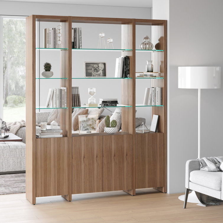 Adjustable Natural Walnut Hardwood Veneer 4-Door 12-Shelf System