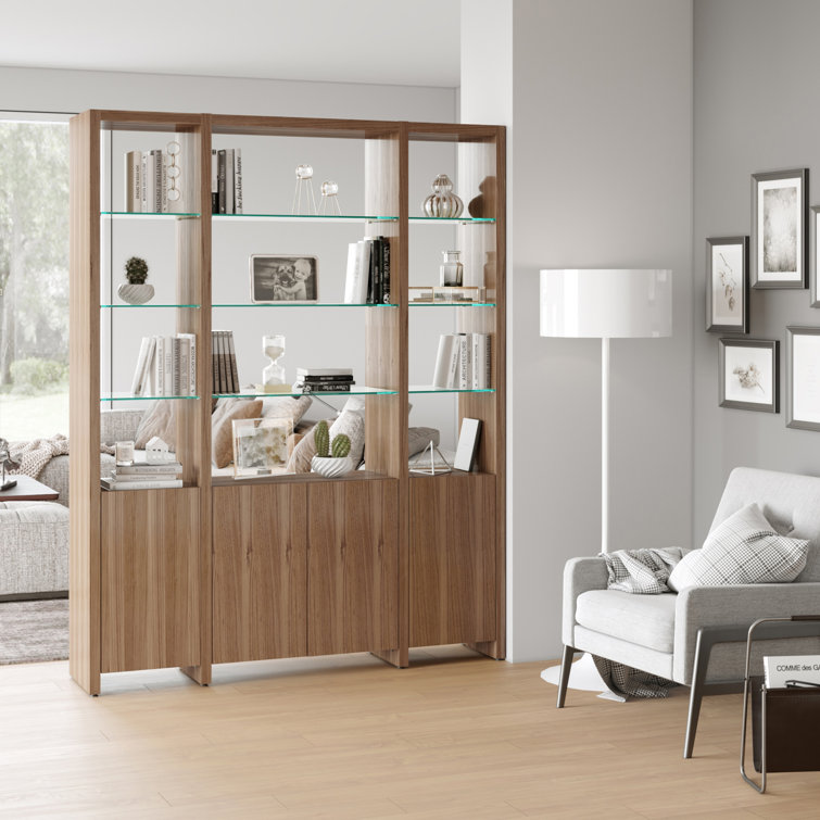 Adjustable Natural Walnut Hardwood Veneer 4-Door 12-Shelf System