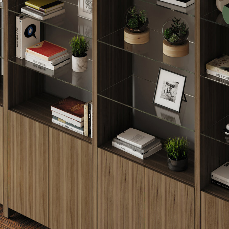 Adjustable Natural Walnut Hardwood Veneer 4-Door 12-Shelf System