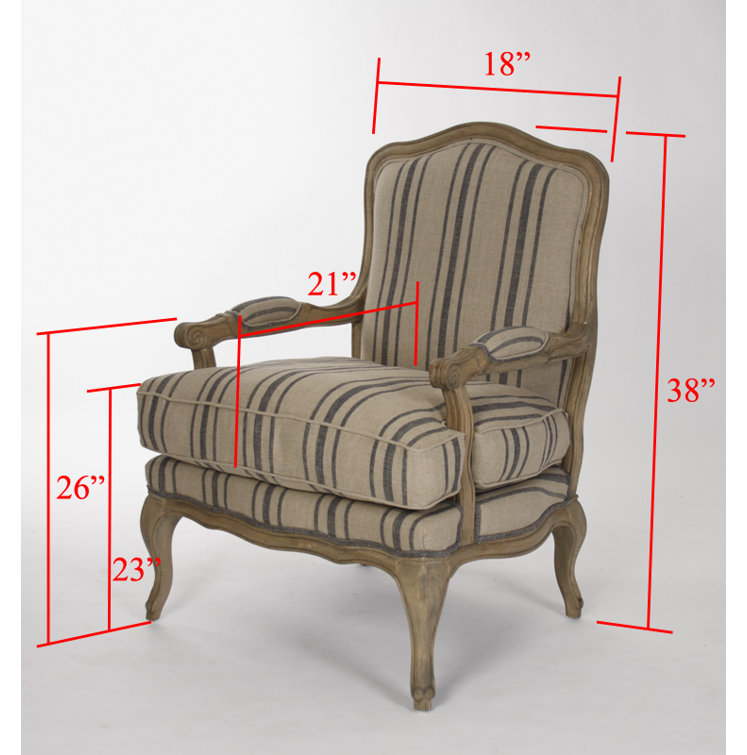 English Khaki Linen and Blue Stripe Handcrafted Armchair