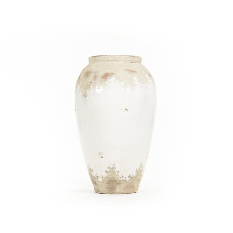 Distressed Off-White Ceramic Floor Vase, 31" Tall