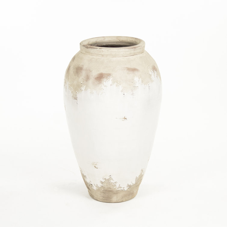 Distressed Off-White Ceramic Floor Vase, 31" Tall